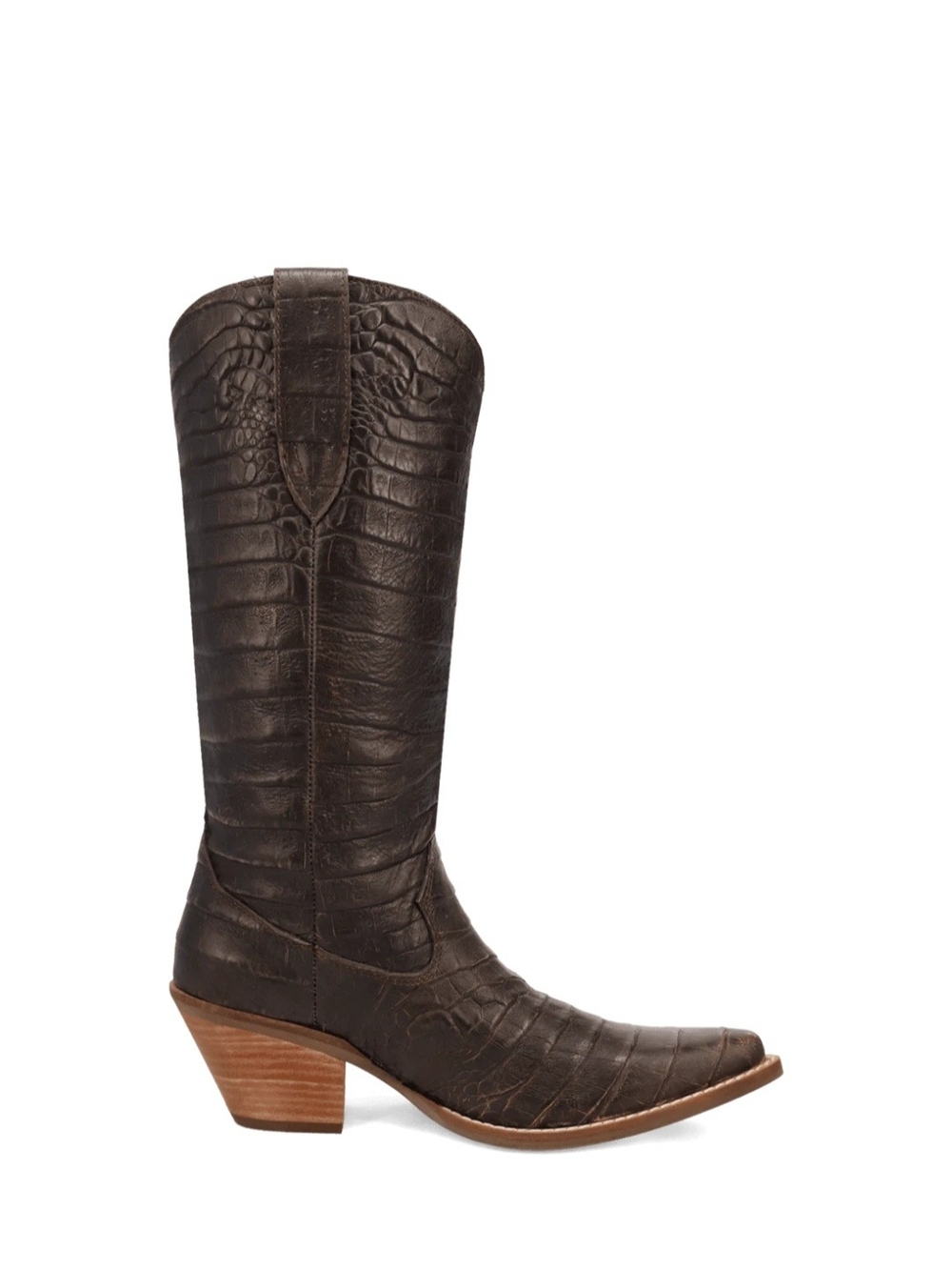 DINGO Women's OZZIE DI2186 13" Crocodile-Inspired Boot Leather Brown
